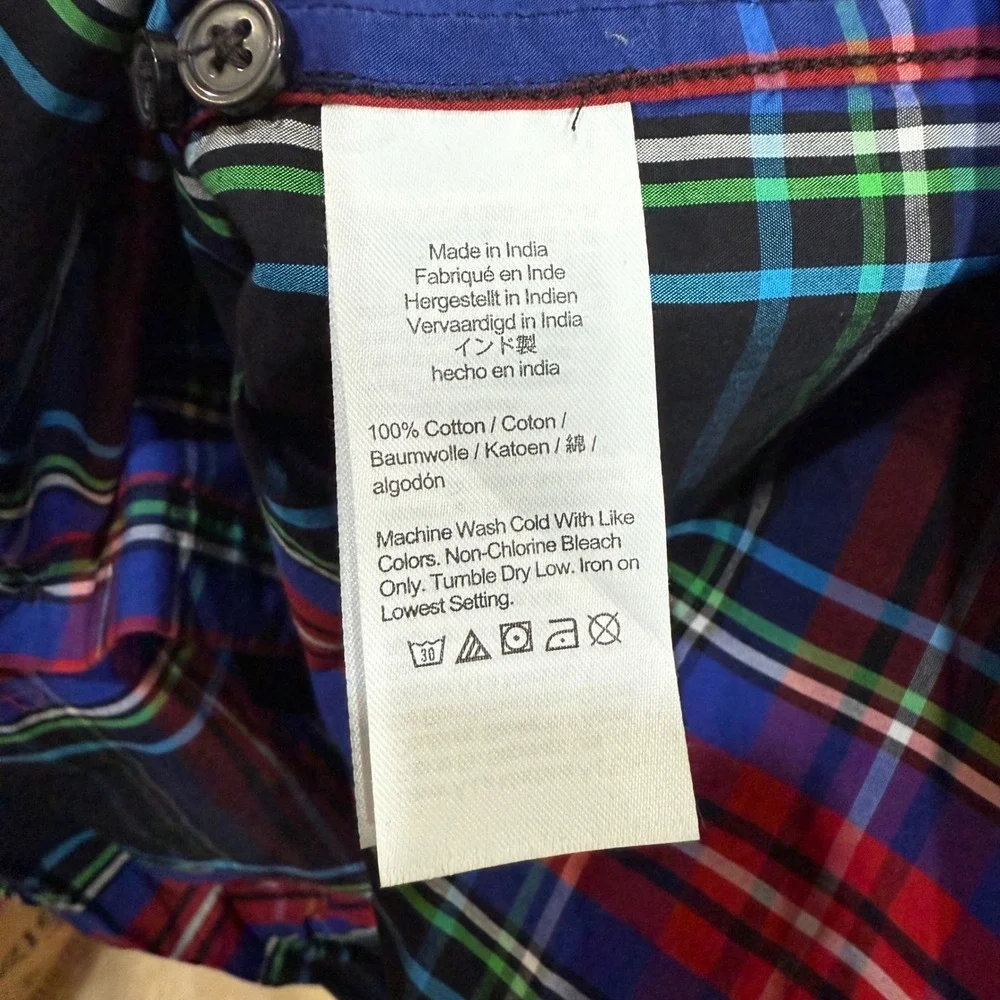 J Crew Organic Cotton Plaid Button Down Preppy‎ Shirt Womens Sz 4 Red Blue Green